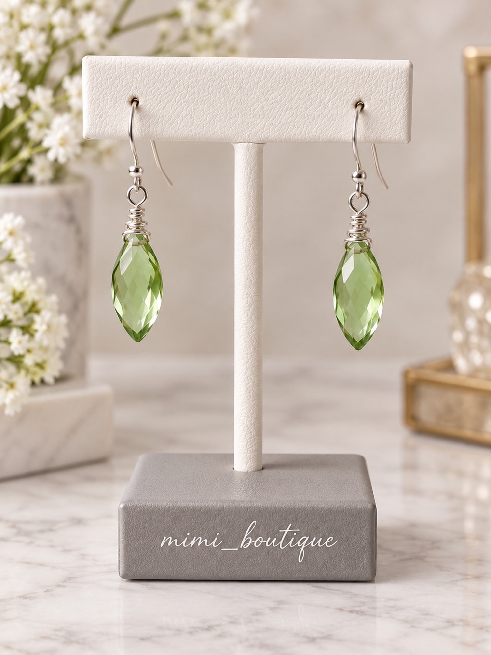 Green Quartz Marquise Drop Earrings